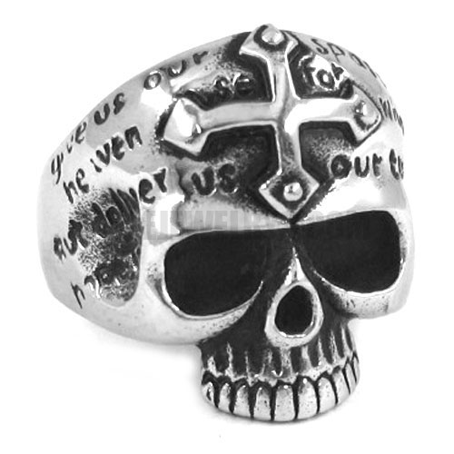 Stainless Steel Gothic Cross Skull Men Ring SWR0096 - Click Image to Close